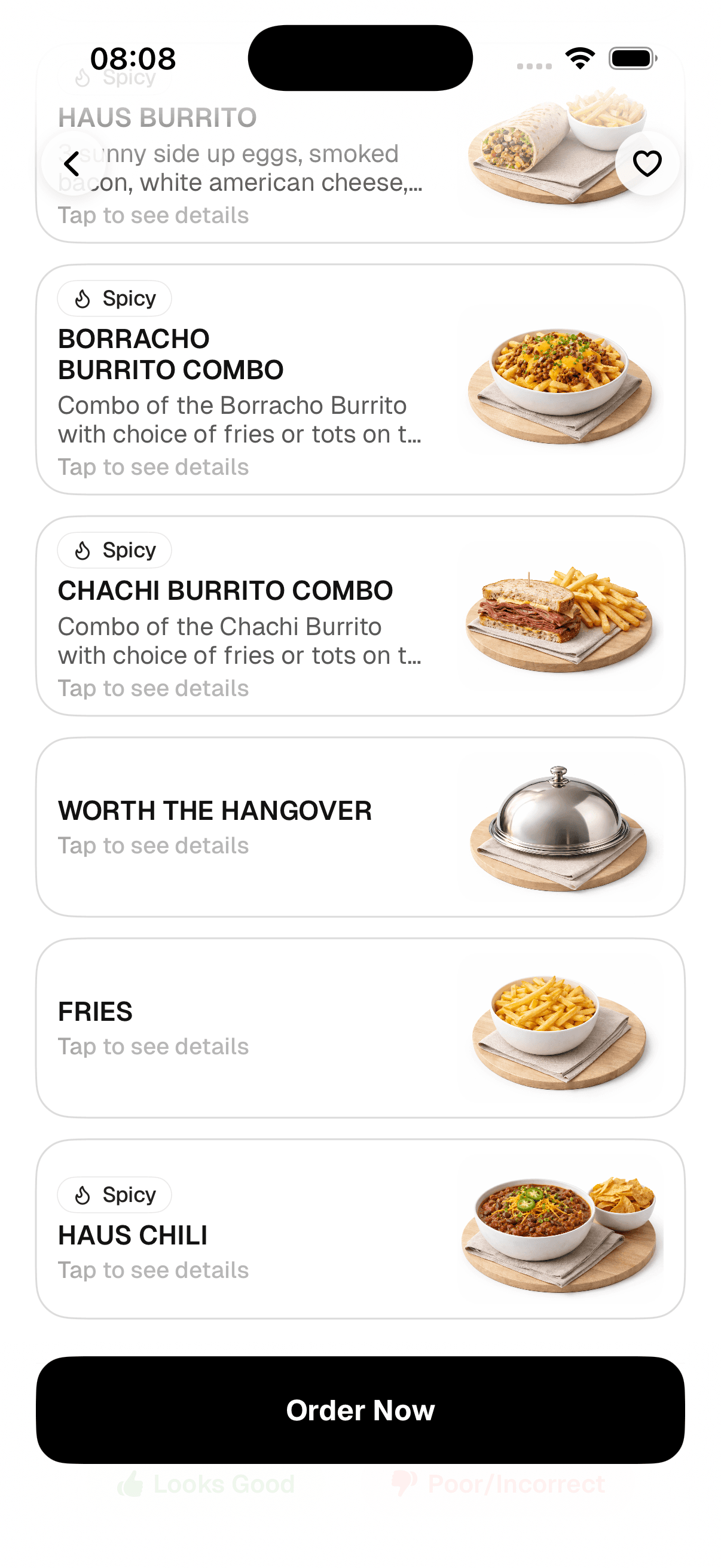 Forkiee iPhone app showing restaurant menu with gluten-free, allergen, and macro scoring on every dish